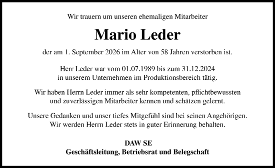 Traueranzeige von Mario Leder von Darmstädter Echo
