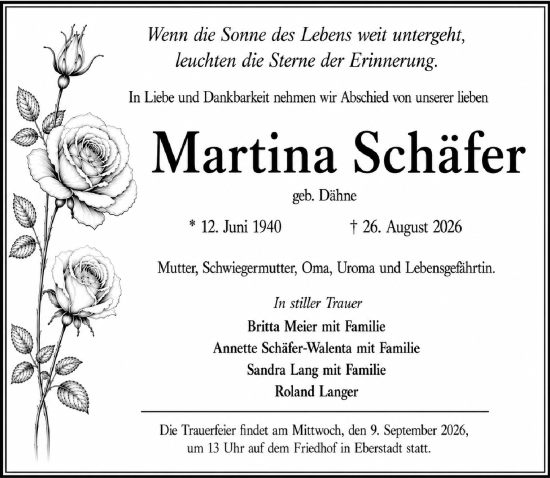 Traueranzeige von Martina Schäfer von Darmstädter Echo