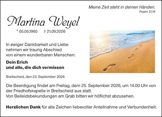 Traueranzeige von Martina Weyel von Dill Block