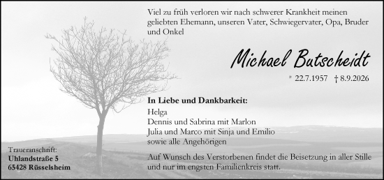 Traueranzeige von Michael Butscheidt von Rüsselsheimer Echo