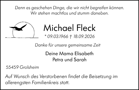 Traueranzeige von Michael Fleck von Binger-/Ingelheimer Wochenblatt