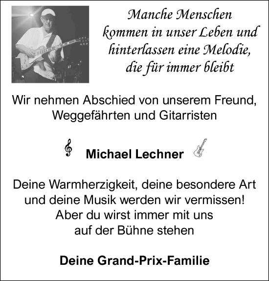 Traueranzeige von Michael Lechner von Allgemeine Zeitung Mainz