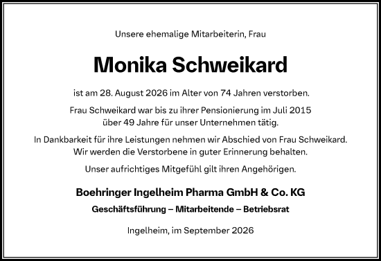Traueranzeige von Monika Schweikard von Allgemeine Zeitung Rheinhessen-Nahe