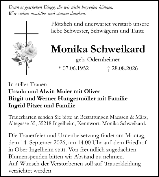 Traueranzeige von Monika Schweikard von Allgemeine Zeitung Rheinhessen-Nahe