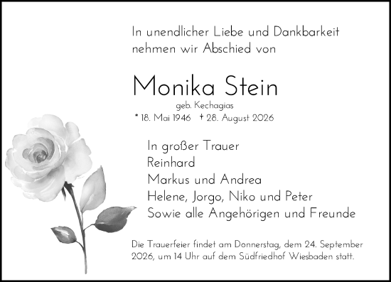 Traueranzeige von Monika Stein von Wiesbadener Kurier