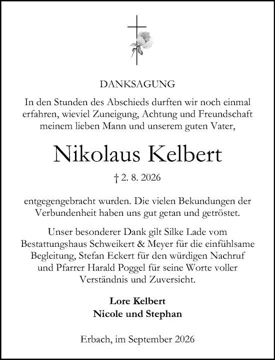 Traueranzeige von Nikolaus Kelbert von Odenwälder Echo