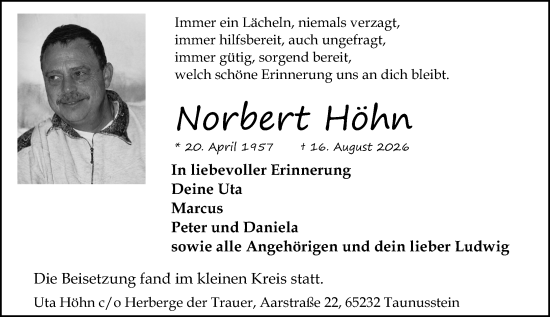 Traueranzeige von Norbert Höhn von Idsteiner Land/Untertaunus