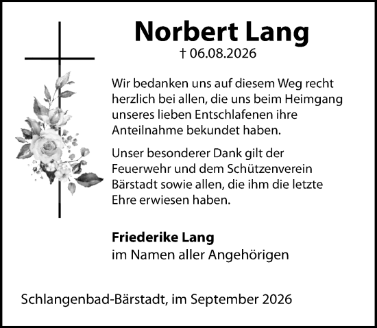 Traueranzeige von Norbert Lang von Wiesbadener Kurier