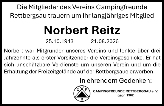 Traueranzeige von Norbert Reitz von Wiesbadener Kurier
