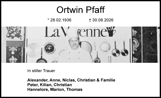 Traueranzeige von Ortwin Pfaff von Allgemeine Zeitung Mainz