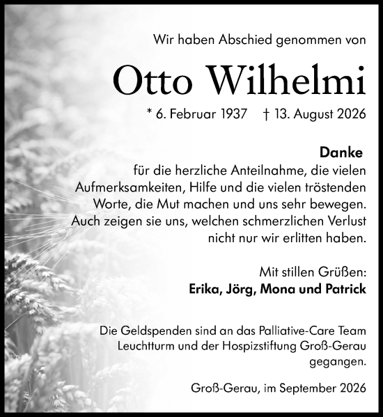 Traueranzeige von Otto Wilhelmi von Groß-Gerauer Echo