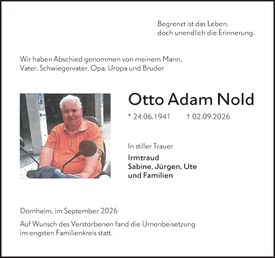 Traueranzeige von Otto Adam Nold von Groß-Gerauer Echo
