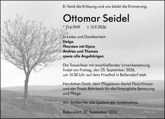Traueranzeige von Ottomar Seidel von Dill Block