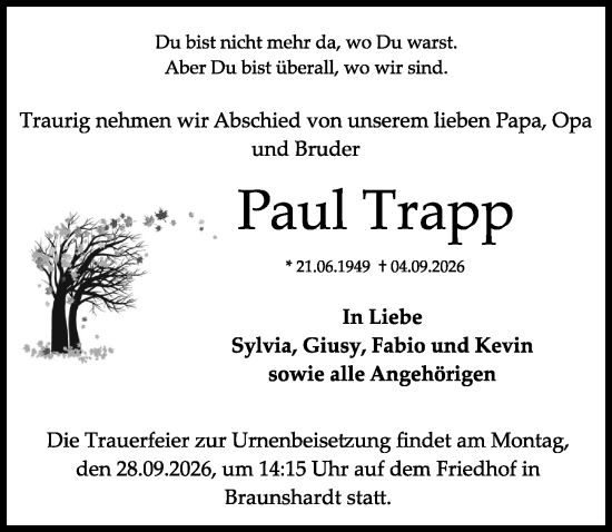 Traueranzeige von Paul Trapp von Darmstädter Echo