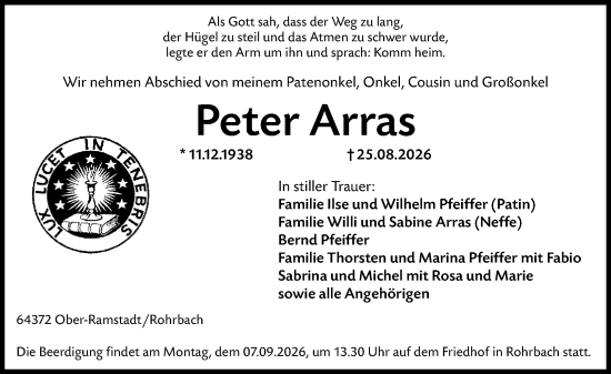 Traueranzeige von Peter Arras von Darmstädter Echo