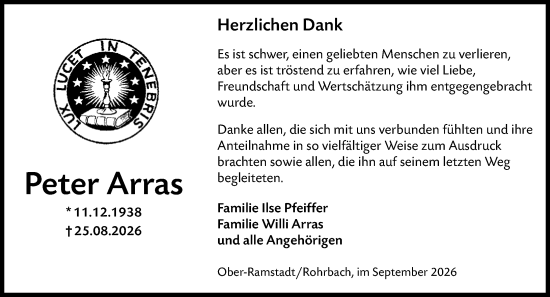 Traueranzeige von Peter Arras von Darmstädter Echo