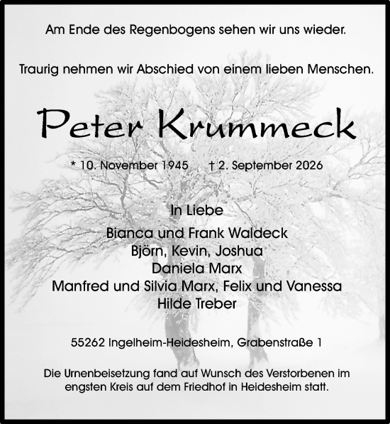 Traueranzeige von Peter Krummeck von Allgemeine Zeitung Mainz