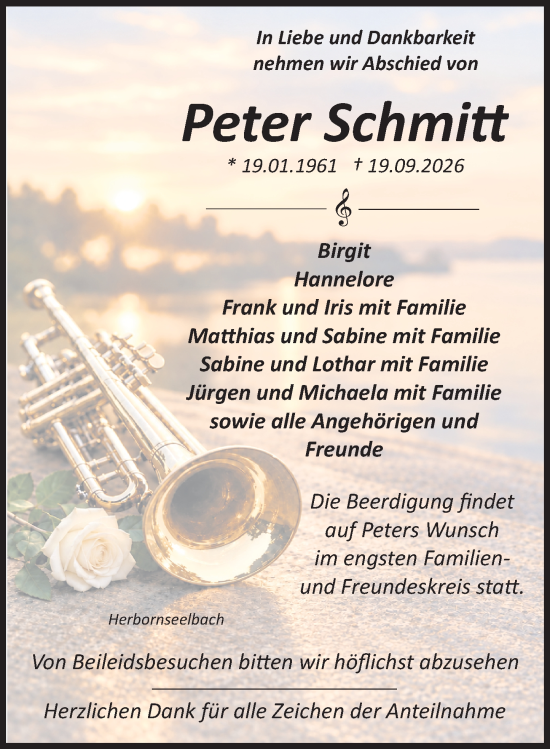 Traueranzeige von Peter Schmitt von Dill Block