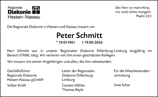 Traueranzeige von Peter Schmitt von Dill Block
