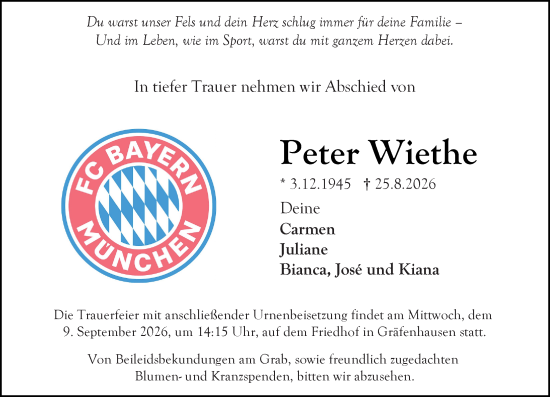 Traueranzeige von Peter Wiethe von Rüsselsheimer Echo