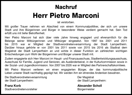 Traueranzeige von Pietro Marconi von Starkenburger Echo