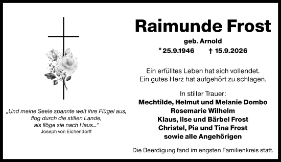 Traueranzeige von Raimunde Frost von Wiesbadener Kurier