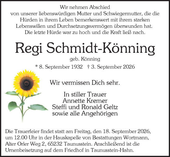 Traueranzeige von Regi Schmidt-Könning von Wiesbadener Kurier