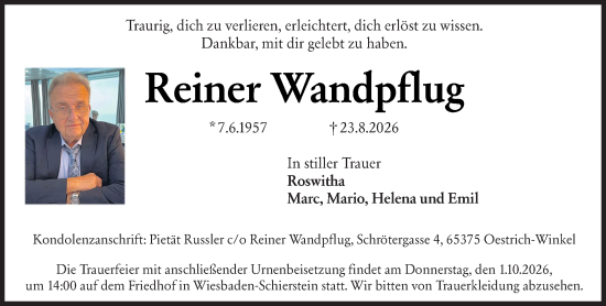 Traueranzeige von Reiner Wandpflug von Wiesbadener Kurier