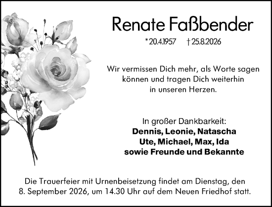 Traueranzeige von Renate Faßbender von Hochheimer Zeitung
