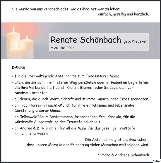 Traueranzeige von Renate Schönbach von Allgemeine Zeitung Mainz