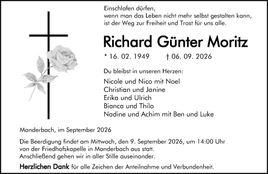 Traueranzeige von Richard Günter Moritz von Dill Block
