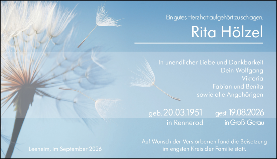 Traueranzeige von Rita Hölzel von Groß-Gerauer Echo
