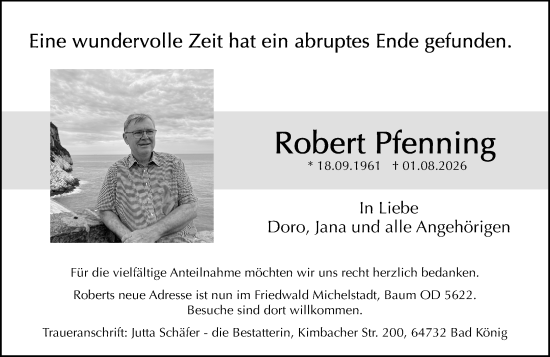 Traueranzeige von Robert Pfenning von Odenwälder Echo