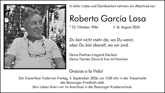 Traueranzeige von Roberto García Losa von Darmstädter Echo