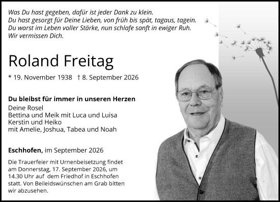 Traueranzeige von Roland Freitag von Nassauische Neue Presse