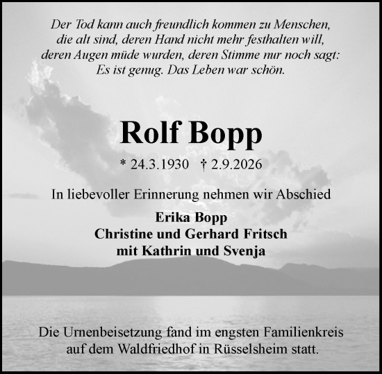 Traueranzeige von Rolf Bopp von Rüsselsheimer Echo