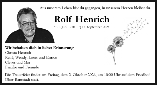 Traueranzeige von Rolf Henrich von Darmstädter Echo