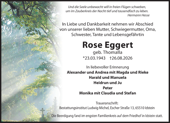 Traueranzeige von Rose Eggert von Idsteiner Land/Untertaunus