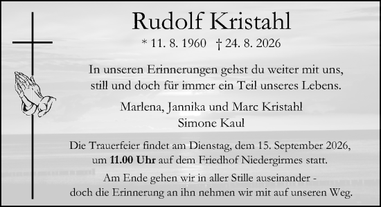Traueranzeige von Rudolf Kristahl von Wetzlarer Neue Zeitung