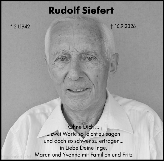 Traueranzeige von Rudolf Siefert von Odenwälder Echo