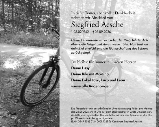 Traueranzeige von Siegfried Aesche von Dieburger Anzeiger/Groß-Zimmerner Lokal-Anzeiger
