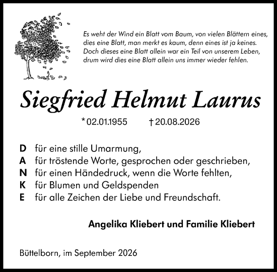 Traueranzeige von Siegfried Helmut Laurus von Groß-Gerauer Echo
