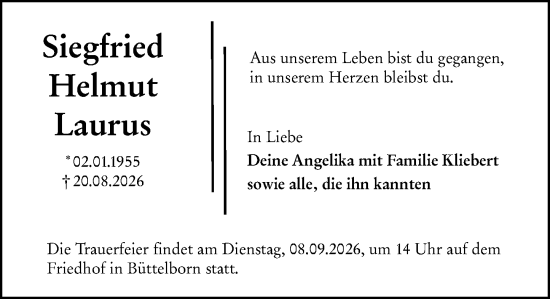 Traueranzeige von Siegfried Helmut Laurus von Groß-Gerauer Echo