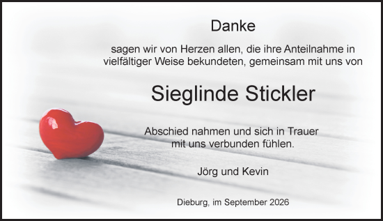 Traueranzeige von Sieglinde Stickler von Dieburger Anzeiger/Groß-Zimmerner Lokal-Anzeiger