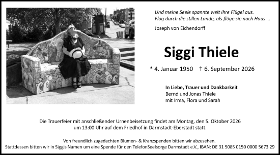 Traueranzeige von Siggi Thiele von Darmstädter Echo