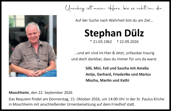 Traueranzeige von Stephan Dülz von Allgemeine Zeitung Mainz