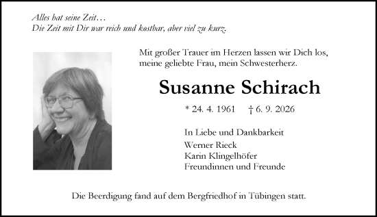 Traueranzeige von Susanne Schirach von Dill Block