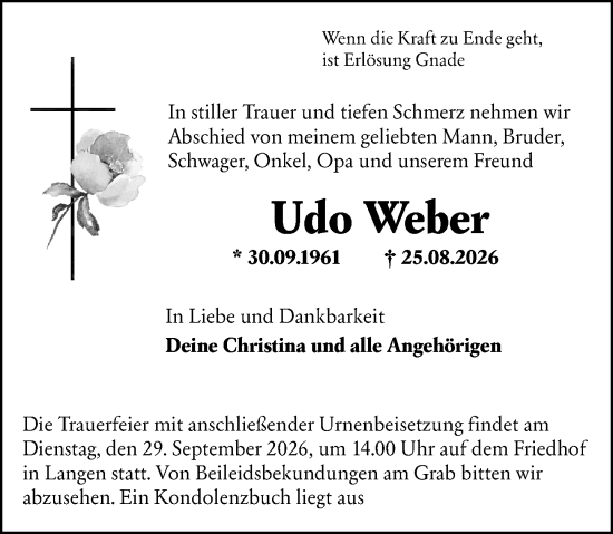 Traueranzeige von Udo Weber von Odenwälder Echo