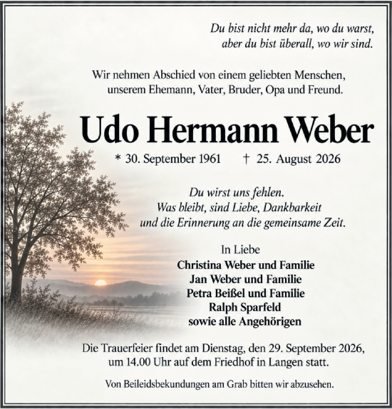 Traueranzeige von Udo Hermann Weber von Odenwälder Echo