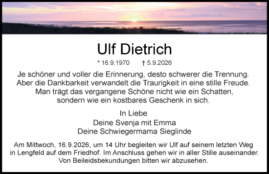 Traueranzeige von Ulf Dietrich von Dieburger Anzeiger/Groß-Zimmerner Lokal-Anzeiger